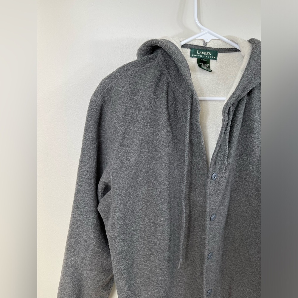 Gray Hooded Jacket Fleece Button Closure Women by Lauren Ralph Lauren Size L - Picture 2 of 15